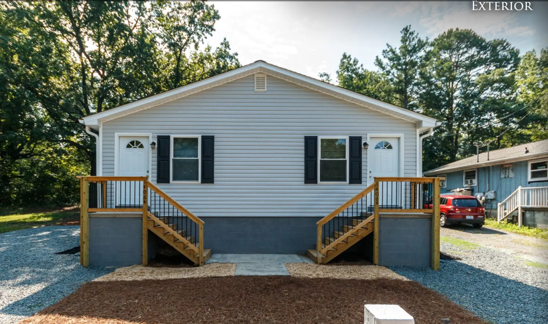 Front of the duplex homes — Unit A and Unit B